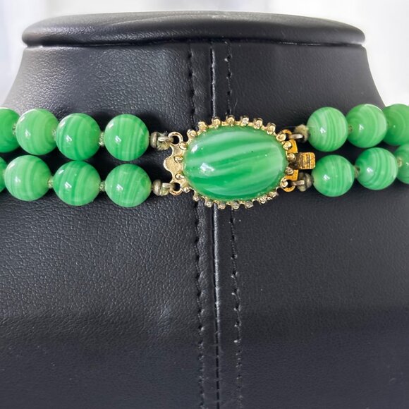 Vtg Hobe Necklace Green Swirl Bead Double Strand‎ Knotted Signed 1960s - Picture 4 of 8
